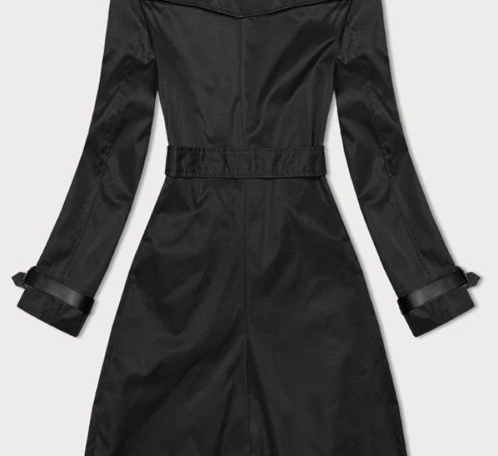 Dlouhý černý dámský kabát trenčkot s opaskem (1803#-1)