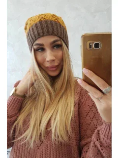 Fleecová čepice Bibiana K264 mocca+mustard