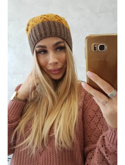 Fleecová čepice Bibiana K264 mocca+mustard Fleecová čepice Bibiana K264 mocca+mustard