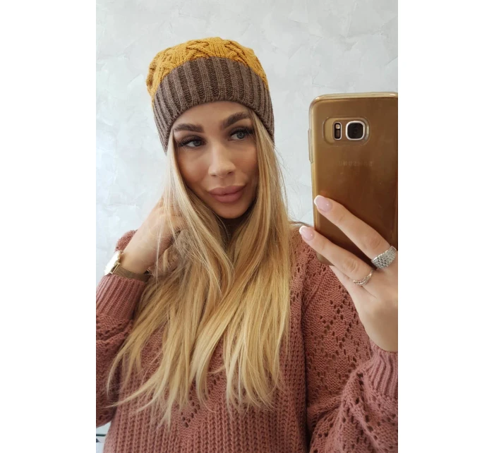 Fleecová čepice Bibiana K264 mocca+mustard Fleecová čepice Bibiana K264 mocca+mustard