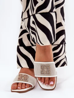 Elegantní dámské pantofle s ozdobou na plochém podpatku bílé Lovehia