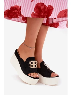 Pantofle Na Platformě A Klínu S Dekorací Černé Tanonea