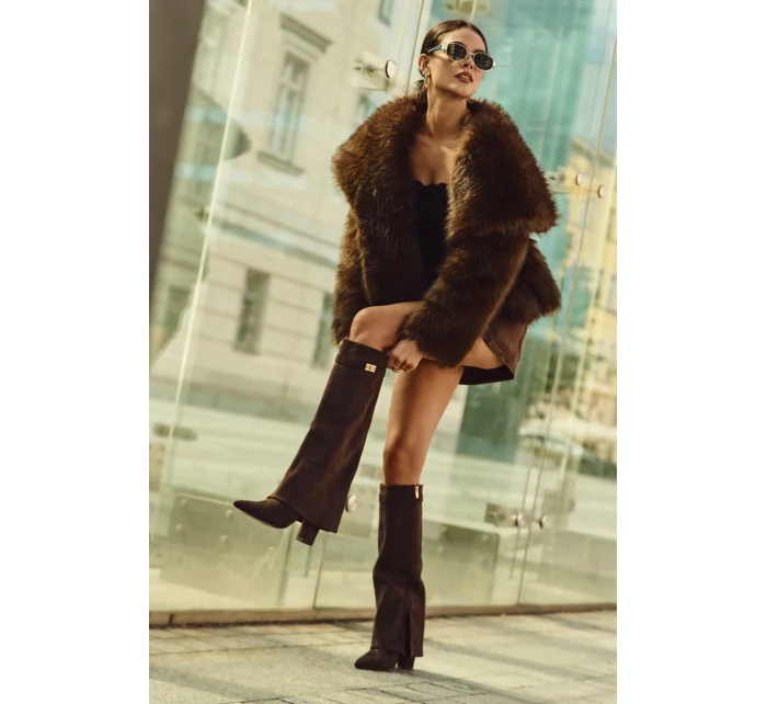 Kozačky Eko Podpatky Na Zip Zateplené  Čokoládové model 21704760 - Boto