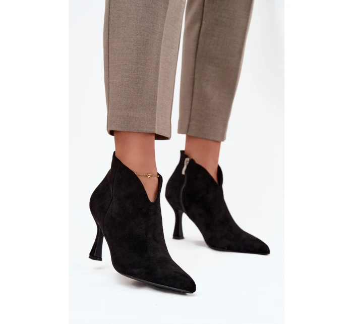 Nízké dámské kotníkové boty na jehlovém podpatku semiš černé model 21709922 - Boto Nízké dámské kotníkové boty na jehlovém podpatku semiš černé model 21709922 - Boto