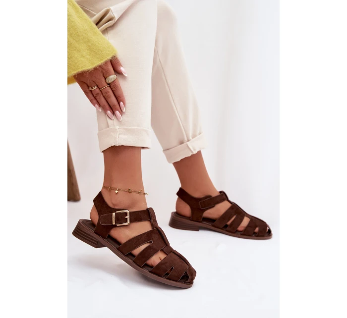 Dámské sandály s zlatým přezkou Čokoládové model 21937600 - Boto