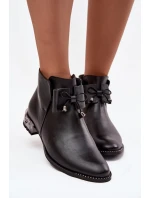 Dámské kožené boty na nízkém podpatku Zazoo – černé Dámské kožené boty na nízkém podpatku Zazoo – černé