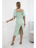 Šaty vzadu nařasené se zavazovacími rukávy tmavá máta Šaty vzadu nařasené se zavazovacími rukávy tmavá máta