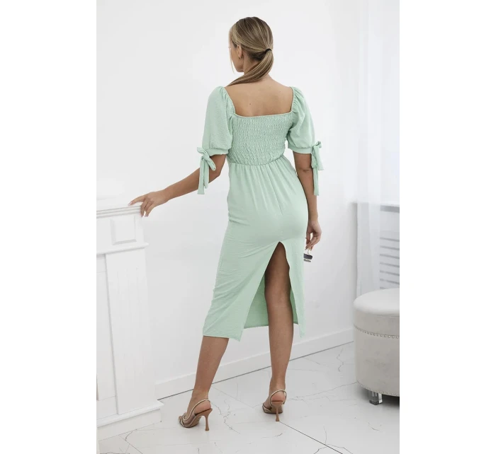 Šaty vzadu nařasené se zavazovacími rukávy tmavá máta Šaty vzadu nařasené se zavazovacími rukávy tmavá máta