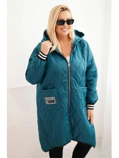 Dámská bunda Plus Size prošívaná s kapucí a model 21399762 manžetami mořská - K-Fashion