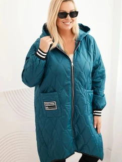 Dámská bunda Plus Size prošívaná s kapucí a model 21399762 manžetami mořská - K-Fashion