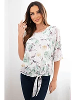 Dámská halenka s květinovým vzorem a vázáním dole tmavě mátová Dámská halenka s květinovým vzorem a vázáním dole tmavě mátová