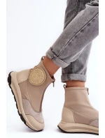Dámské kožené boty s zipem model 21639047 béžové - Maciejka Dámské kožené boty s zipem model 21639047 béžové - Maciejka