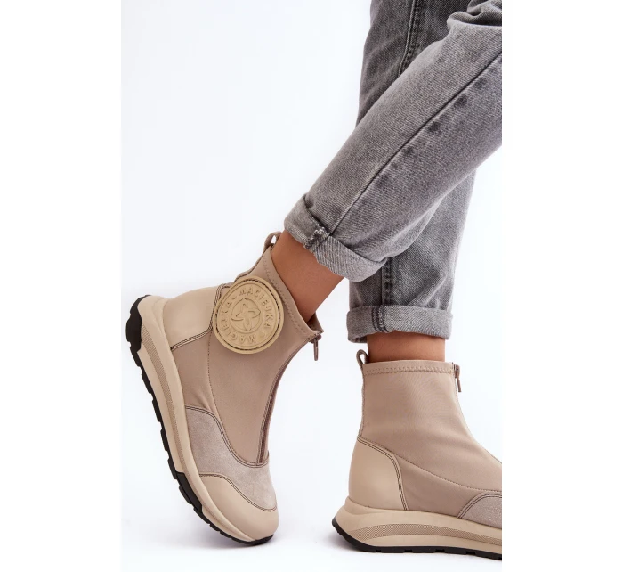 Dámské kožené boty s zipem model 21639047 béžové - Maciejka Dámské kožené boty s zipem model 21639047 béžové - Maciejka