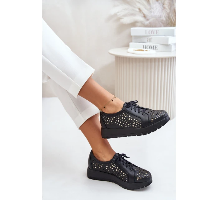 Kožené Polobotky Na Platformě S Černé model 21670952 - Zazoo Kožené Polobotky Na Platformě S Černé model 21670952 - Zazoo