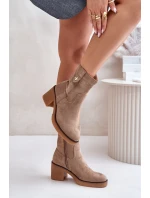 Zateplené dámské boty na podpatku béžové model 21673982 - Boto Zateplené dámské boty na podpatku béžové model 21673982 - Boto