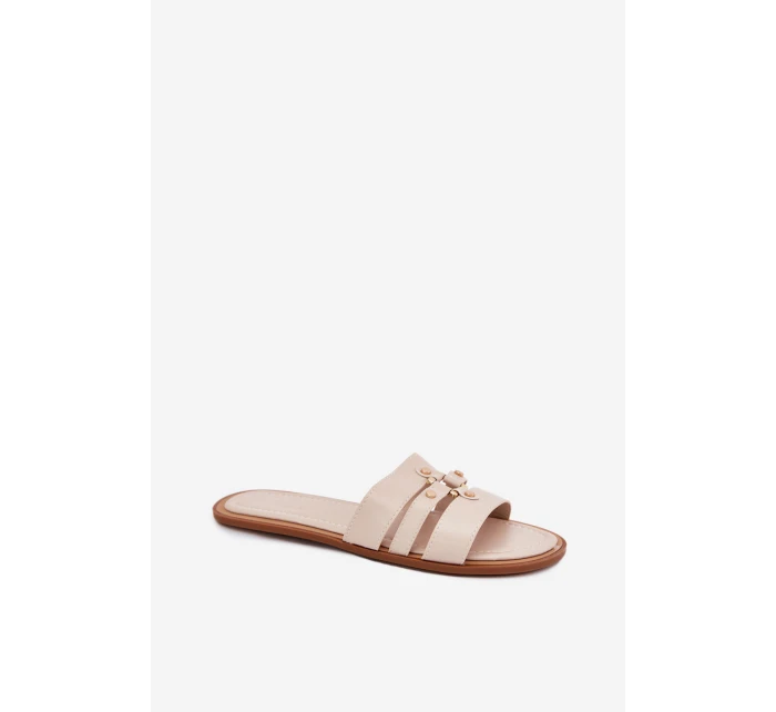 Ploché Dámské Pantofle Se Zlatým Detalem Béžové model 21700067 - Boto