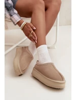 Nízké semišové zimní boty dámské s výšivkou na platformě Vinceza 97960 béžové