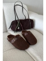 Dámské pantofle s kožešinou typu beránek Hnědé Lorivine