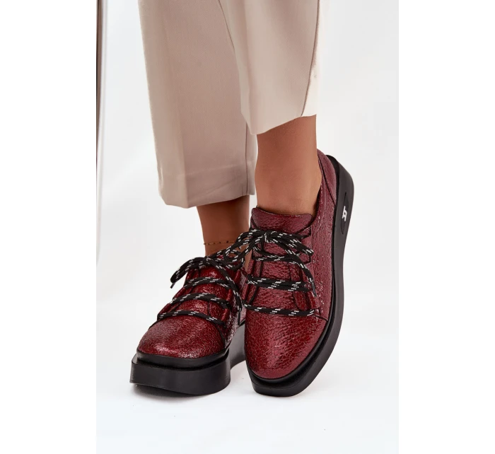 Kožené Lakované Dámské Mokasíny Na Platformě Artiker 57C2046 Bordó