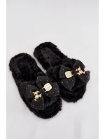 Kožešinové dámské pantofle s mašlí a zlatým zdobením Černé Nolara Kožešinové dámské pantofle s mašlí a zlatým zdobením Černé Nolara