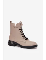 Kožené dámské boty na nízkém podpatku model 21713386 Béžové - VINCEZA