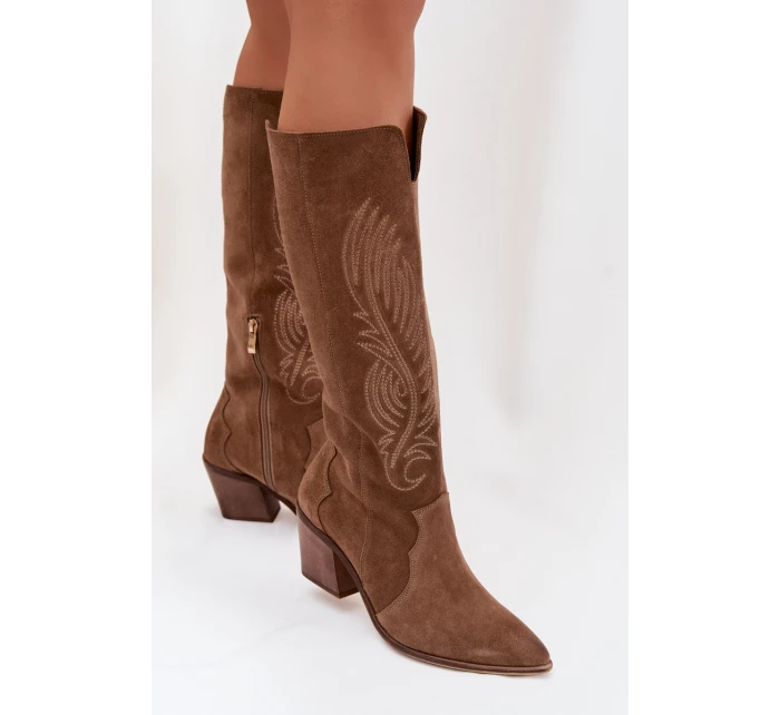 Semišové Kožené Na Podpatku  Béžové model 22031651 - Zazoo