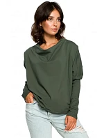 B094 Oversized top s výstřihem do V na zádech - vojensky zelený