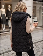 Dámská dlouhá prošívaná vesta s kapucí, černá, FashionStreet TY5922 Dámská dlouhá prošívaná vesta s kapucí, černá, FashionStreet TY5922