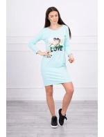 Šaty s potiskem Love v mátové barvě Šaty s potiskem Love v mátové barvě