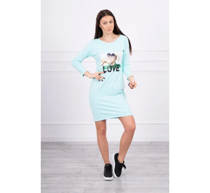Šaty s potiskem Love v mátové barvě Šaty s potiskem Love v mátové barvě
