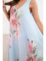 Dámské bavlněné oversize šaty s výstřihem do V a květinovým potiskem modrá Dámské bavlněné oversize šaty s výstřihem do V a květinovým potiskem modrá