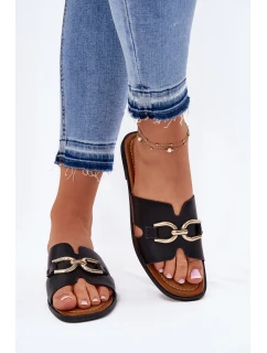 Dámské Ploché Pantofle S Dekorativním Detalem Černé model 21697805 - EVENTO