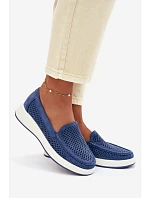 Dámské perforované mokasiny model 22069480 modré - SERGIO LEONE
