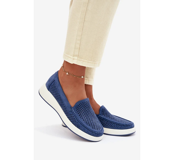 Dámské perforované mokasiny model 22069480 modré - SERGIO LEONE