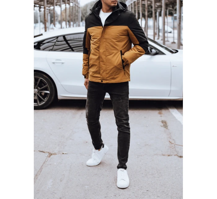Pánská zimní bunda s kapucí v barvě camel Dstreet TX4898