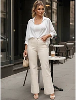 Dámské široké džíny s vysokým sedem béžové FashionStreet UY2944