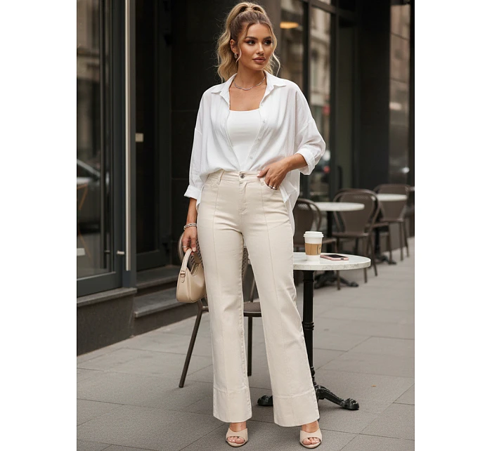 Dámské široké džíny s vysokým sedem béžové FashionStreet UY2944