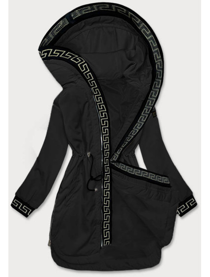 Tenká černá dámská bunda s ozdobnou lemovkou (B8141-1)