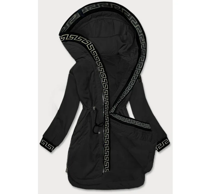 Tenká černá dámská bunda s ozdobnou lemovkou model 18195471 - S'WEST Tenká černá dámská bunda s ozdobnou lemovkou model 18195471 - S'WEST