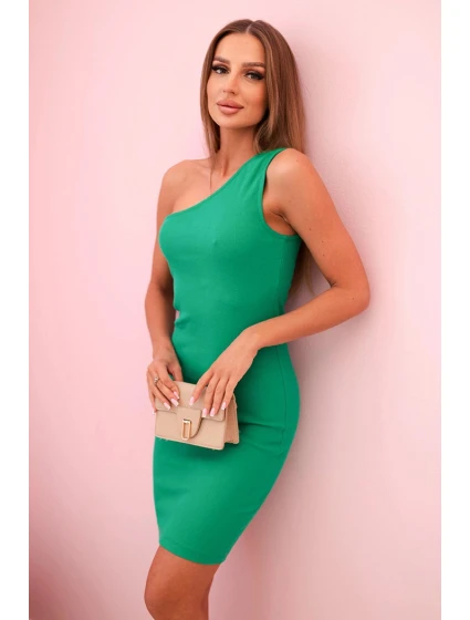 Dámská bavlněná šaty na jedno rameno s obepínajícím střihem zelená Dámská bavlněná šaty na jedno rameno s obepínajícím střihem zelená