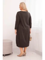 Dámská bavlněná model 21798737 Plus Size s ohrnutým rukávem a kapsami hnědá - K-Fashion