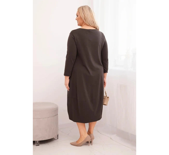 Dámská bavlněná model 21798737 Plus Size s ohrnutým rukávem a kapsami hnědá - K-Fashion