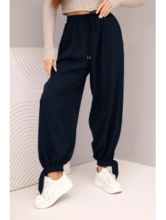 Dámské kalhoty s širokým nohavicí a vázáním dole modré