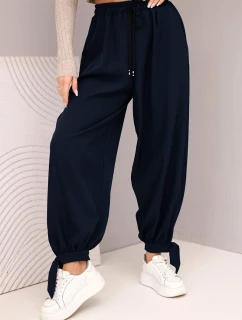 Dámské kalhoty s širokým nohavicí a vázáním dole modré