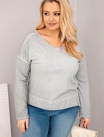 Dámská blůza Plus Size s V výstřihem a delším zadním dílem šedá
