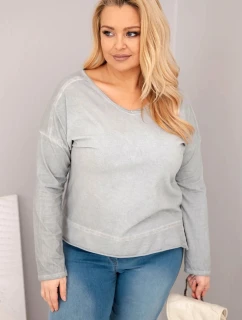 Dámská blůza Plus Size s V výstřihem a delším zadním dílem šedá