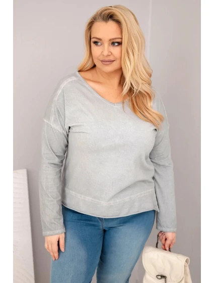 Dámská blůza Plus Size s V výstřihem a delším zadním dílem šedá