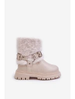 Eko Kožené Boty Pro S Kožíškem A Přezkami Béžové model 21678938 - Boto Eko Kožené Boty Pro S Kožíškem A Přezkami Béžové model 21678938 - Boto