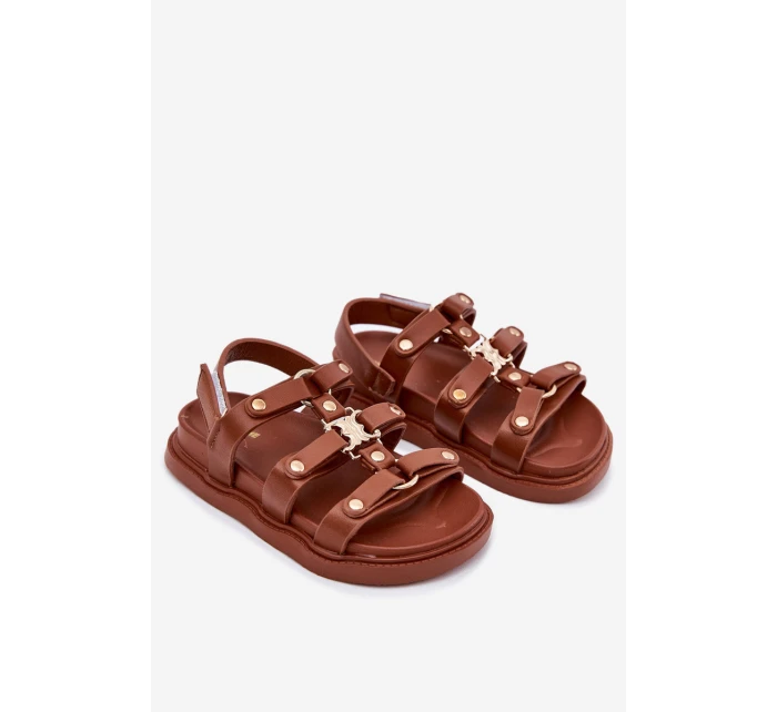 Dívčí sandály se zlatým detailem hnědé Lunessa Dívčí sandály se zlatým detailem hnědé Lunessa