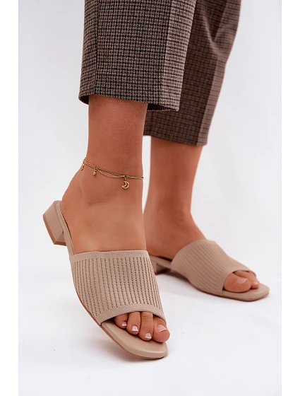 Materiálové dámské pantofle na plochém podpatku tmavě béžové Belissea